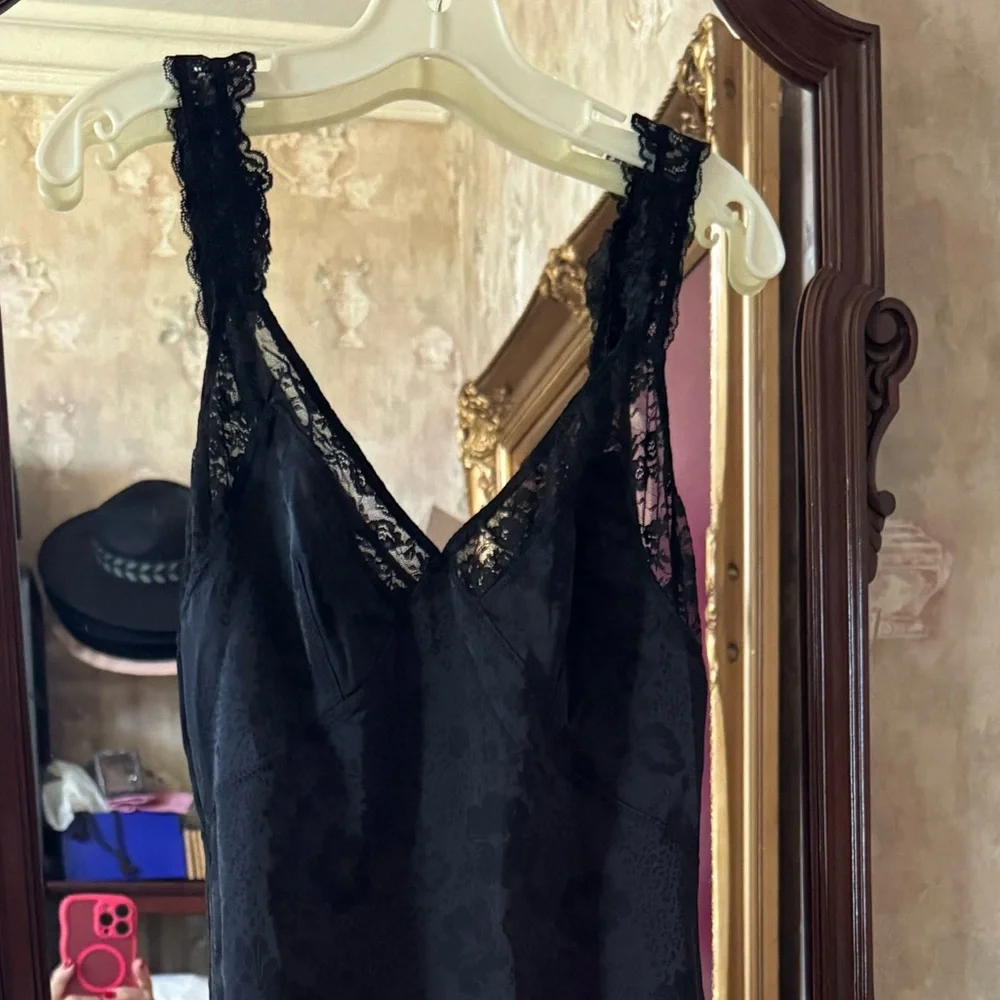 FREE PEOPLE TELL ME WHY MIDI SLIP DRESS BLACK SATIN LARGE